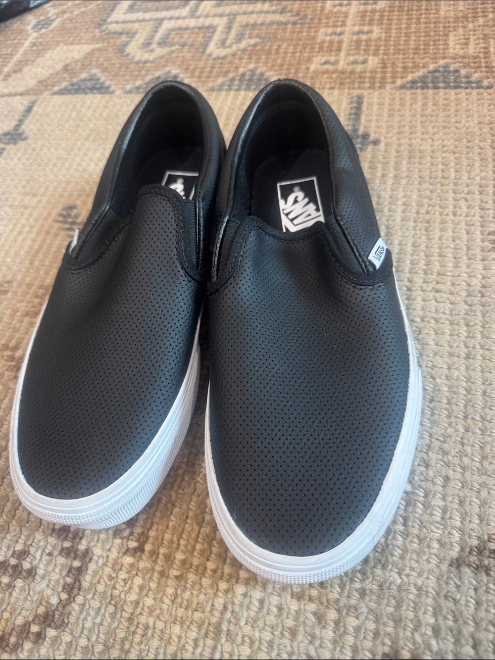 Vans Black Perforated Slip-On Sneakers with White Sole
